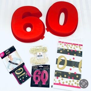 60th Birthday Party Supplies Set - Red and Gold